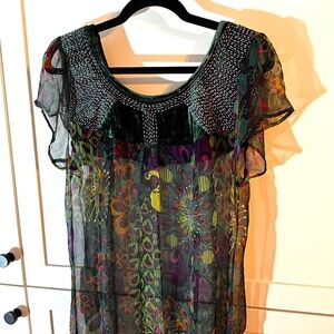 Custo Barcelona Haute Couture Sheer Velvet Multi Silk Blouse; Women's S-M